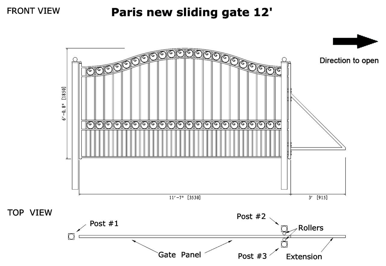 ALEKO DG12PARSSL-AP Steel Sliding Driveway Gate - PARIS Style - 12 x 6 Feet